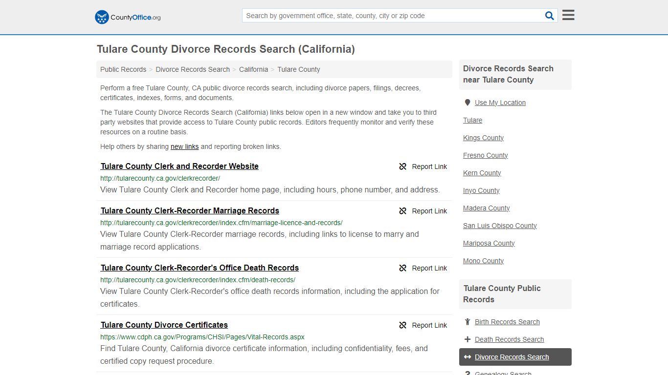 Tulare County Divorce Records Search (California) - County Office