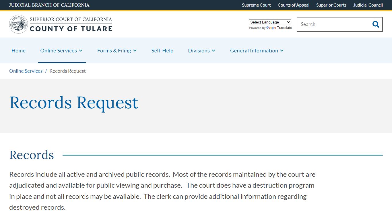 Records Request | Judicial Council of California | County of Tulare