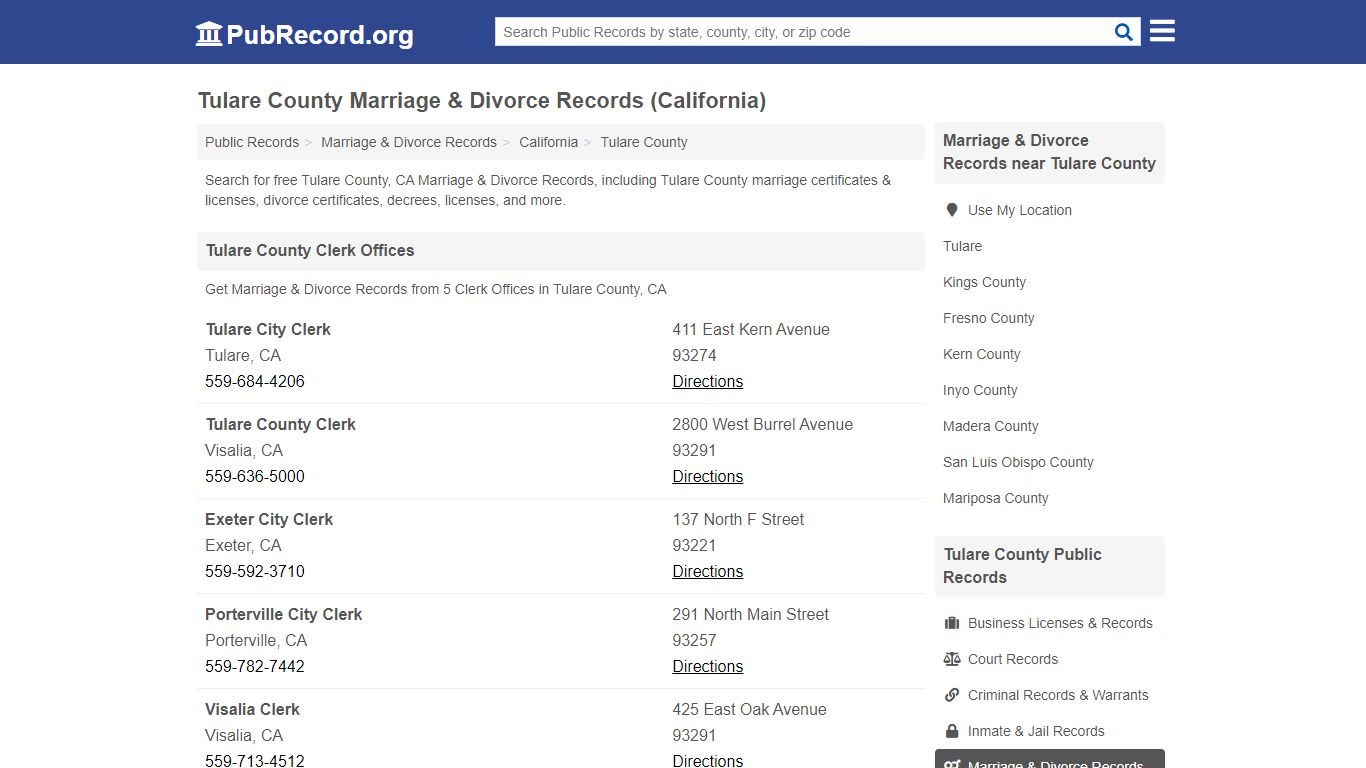 Tulare County Marriage & Divorce Records (California)