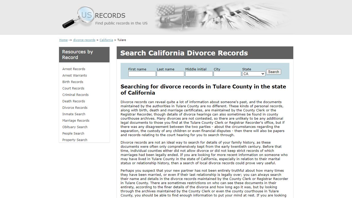 Search Divorce Records Tulare California | US Records