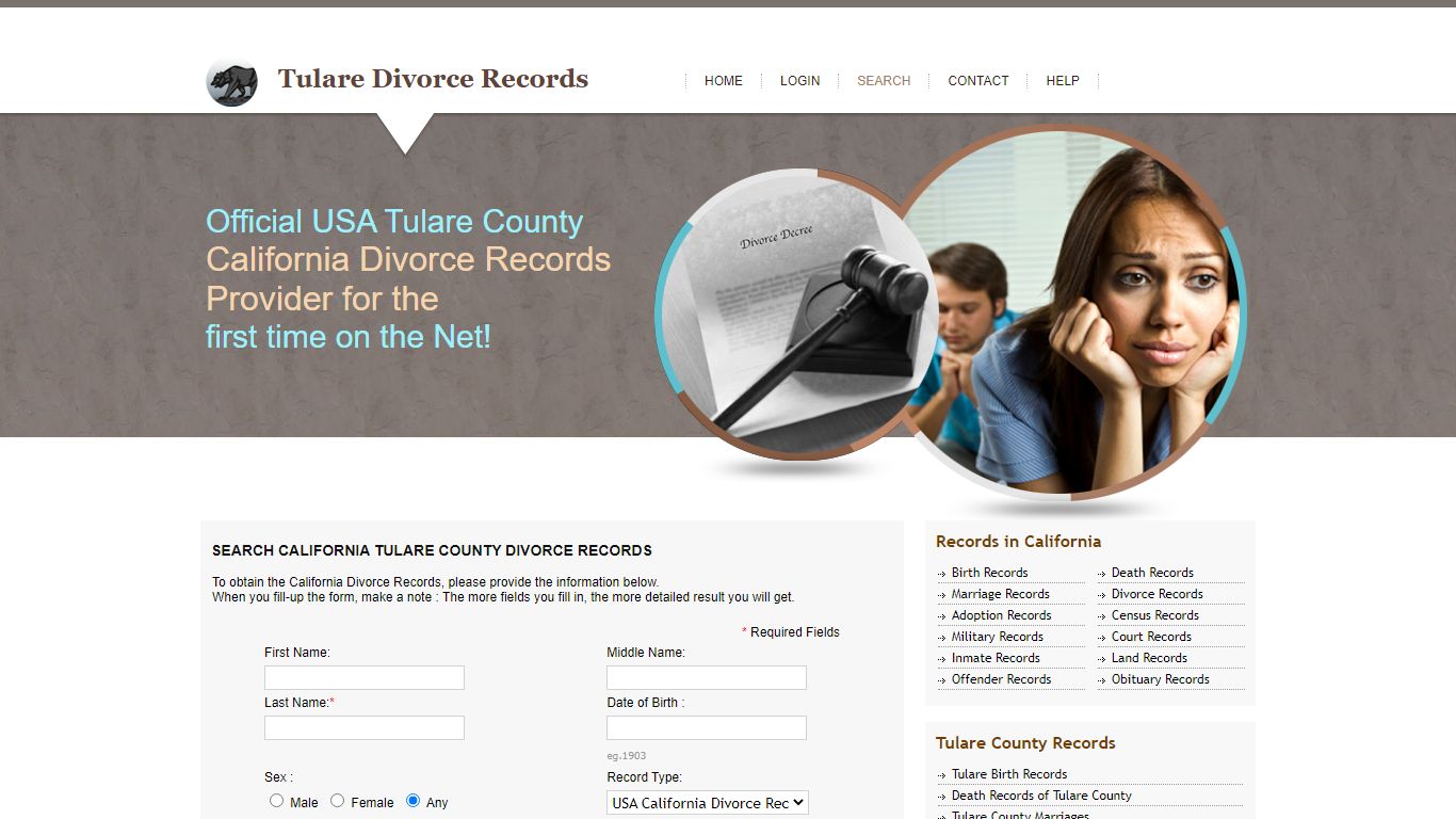 Public Records of Tulare County. California State Divorce Records
