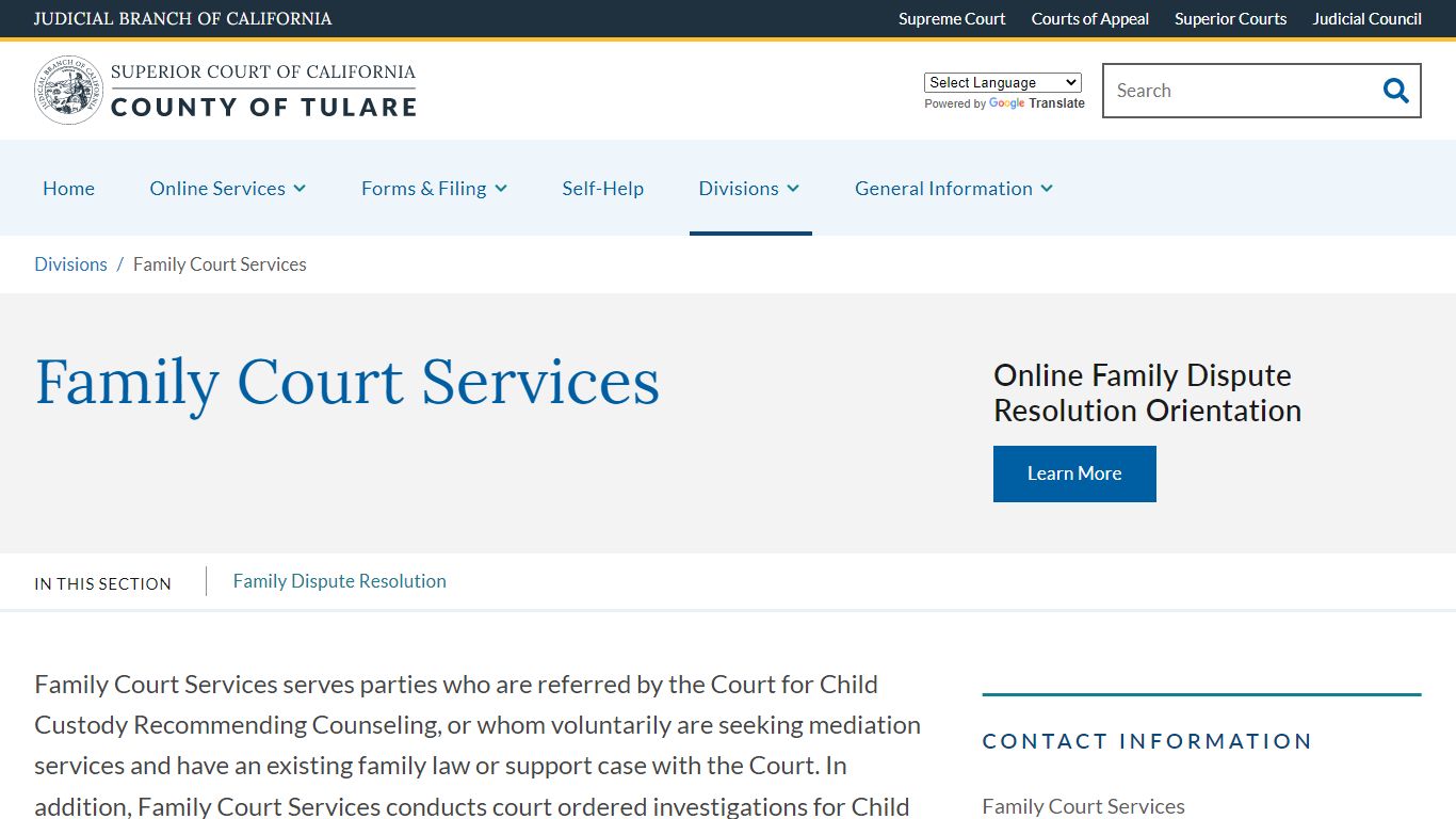 Family Court Services | Judicial Council of California | County of Tulare